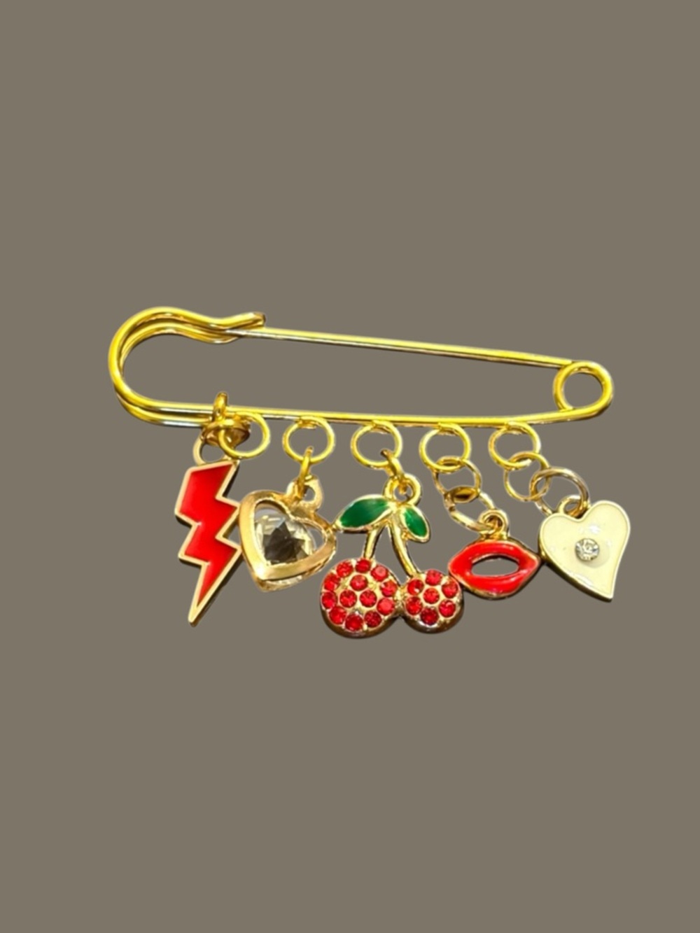 Gold-Tone Red Cherry Charm Brooch Pin with Enamel Accents - Picture 1 of 2